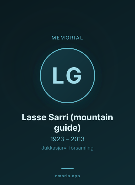 Memorial portrait of Lasse Sarri (mountain guide)