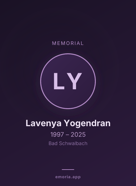 Memorial portrait of Lavenya Yogendran