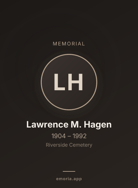 Memorial portrait of Lawrence M. Hagen