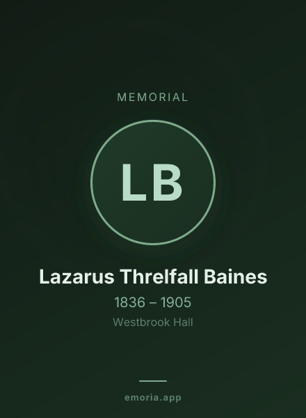 Memorial portrait of Lazarus Threlfall Baines