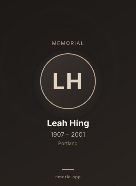 Memorial portrait of Leah Hing