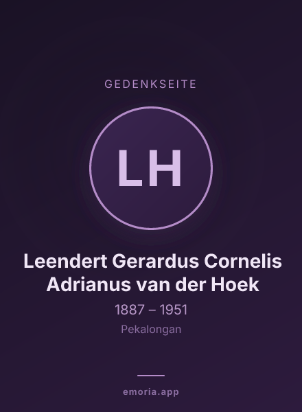 Gedenkportrait von Leendert Gerardus Cornelis Adrianus van der Hoek