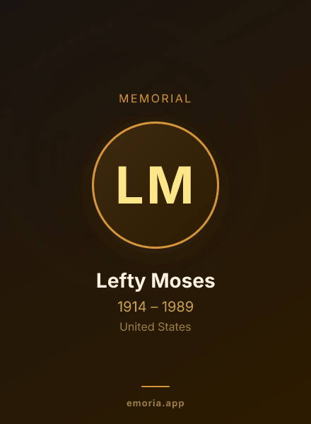 Memorial portrait of Lefty Moses