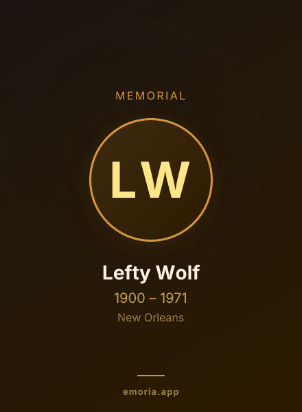 Memorial portrait of Lefty Wolf