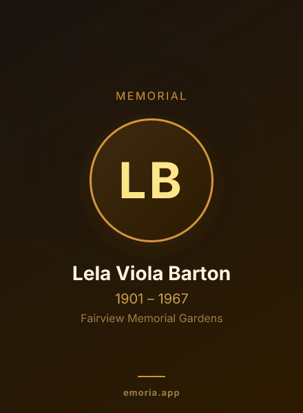 Memorial portrait of Lela Viola Barton