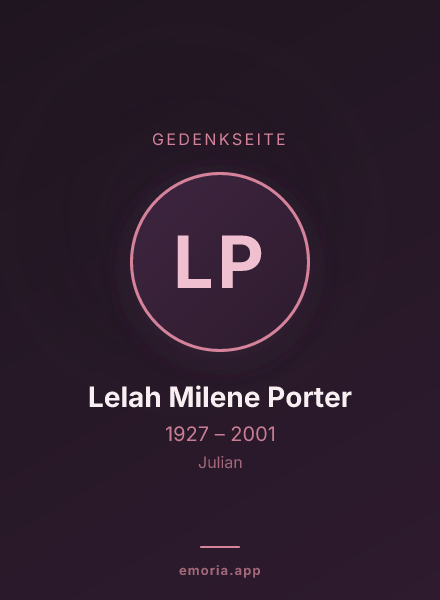 Gedenkportrait von Lelah Milene Porter