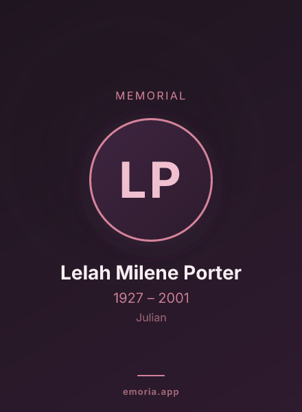 Memorial portrait of Lelah Milene Porter