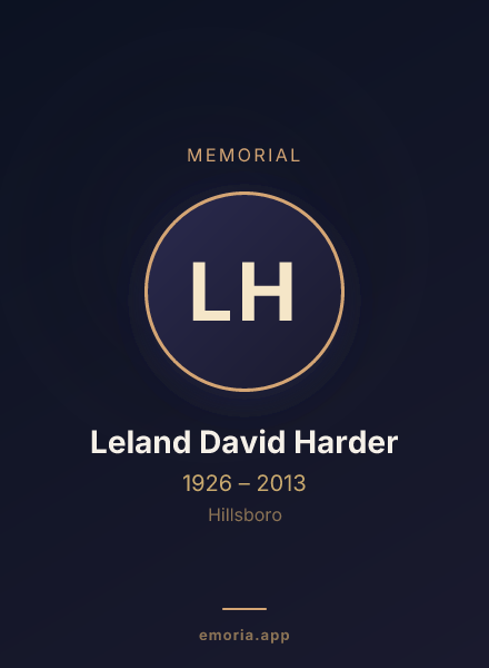 Memorial portrait of Leland David Harder