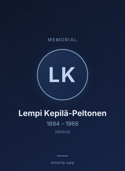 Memorial portrait of Lempi Kepilä-Peltonen