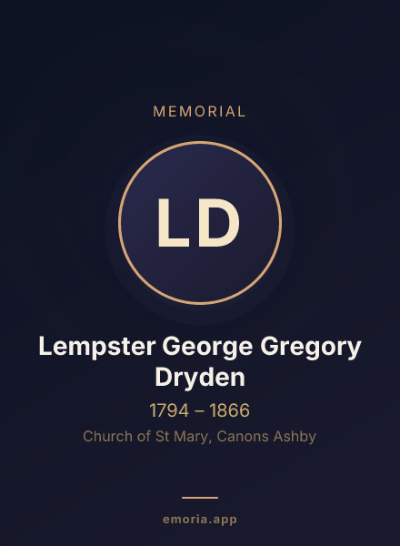 Memorial portrait of Lempster George Gregory Dryden