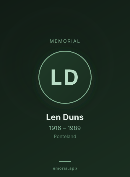 Memorial portrait of Len Duns