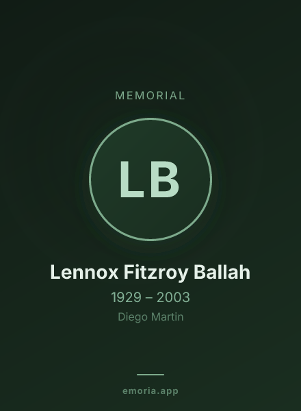 Memorial portrait of Lennox Fitzroy Ballah