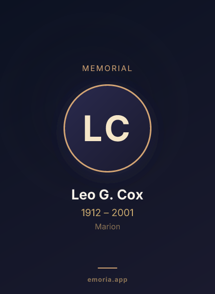Memorial portrait of Leo G. Cox