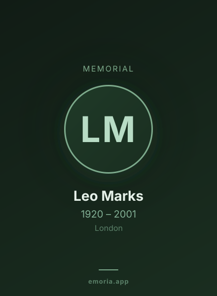 Memorial portrait of Leo Marks