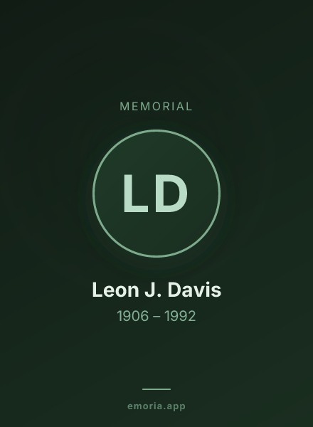 Memorial portrait of Leon J. Davis