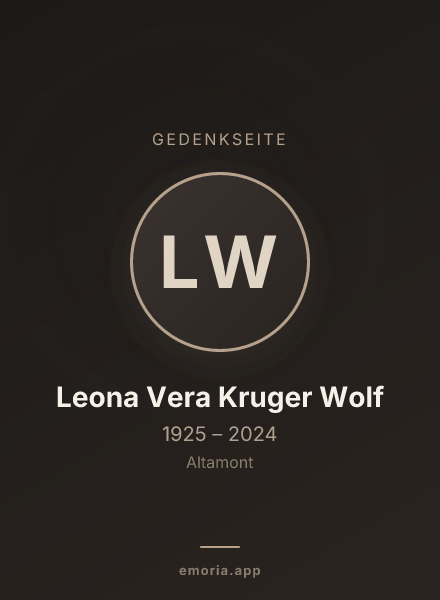 Gedenkportrait von Leona Vera Kruger Wolf