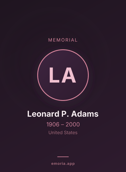 Memorial portrait of Leonard P. Adams