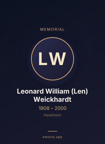 Memorial portrait of Leonard William (Len) Weickhardt