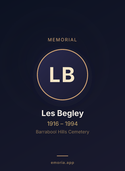 Memorial portrait of Les Begley