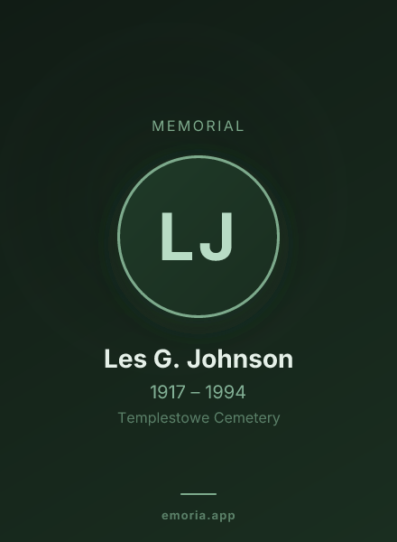 Memorial portrait of Les G. Johnson