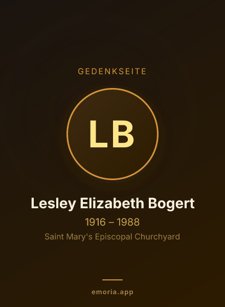 Gedenkportrait von Lesley Elizabeth Bogert