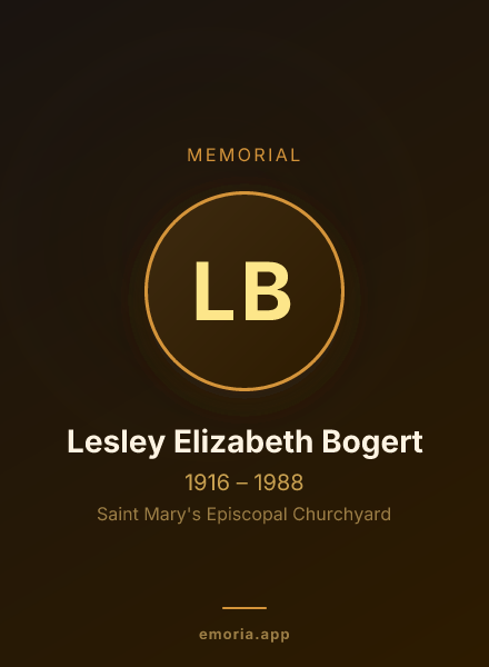 Memorial portrait of Lesley Elizabeth Bogert