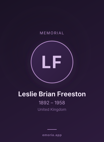 Memorial portrait of Leslie Brian Freeston