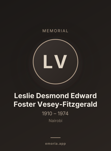 Memorial portrait of Leslie Desmond Edward Foster Vesey-Fitzgerald