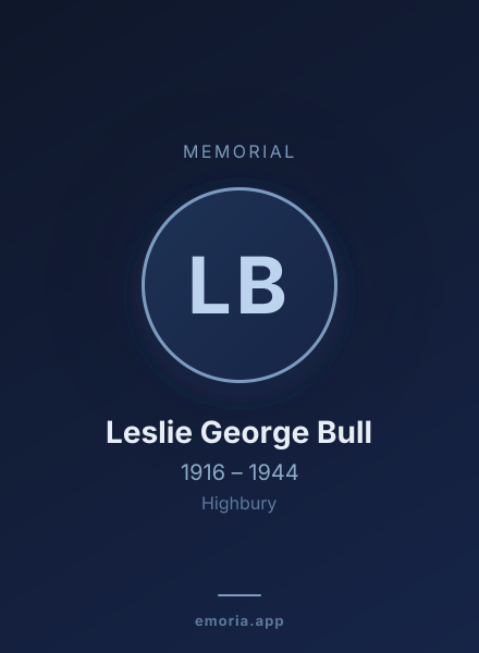 Memorial portrait of Leslie George Bull