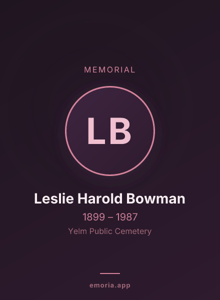 Memorial portrait of Leslie Harold Bowman