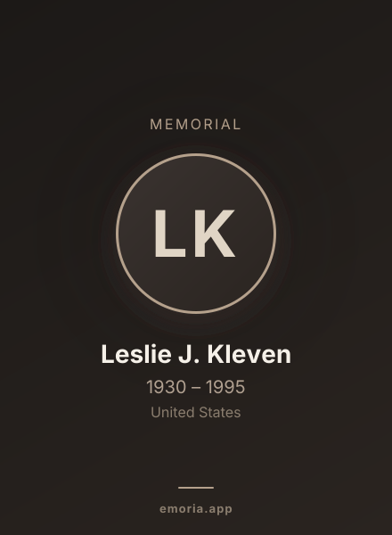 Memorial portrait of Leslie J. Kleven