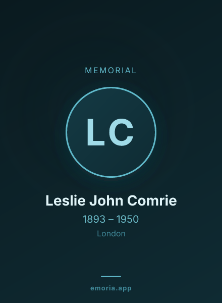 Memorial portrait of Leslie John Comrie