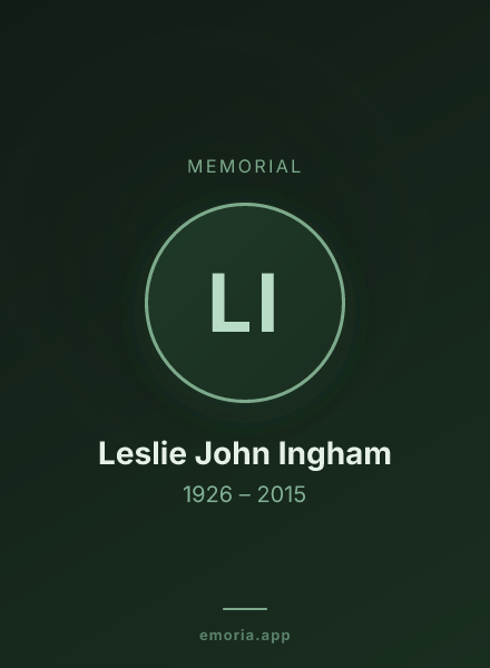 Memorial portrait of Leslie John Ingham