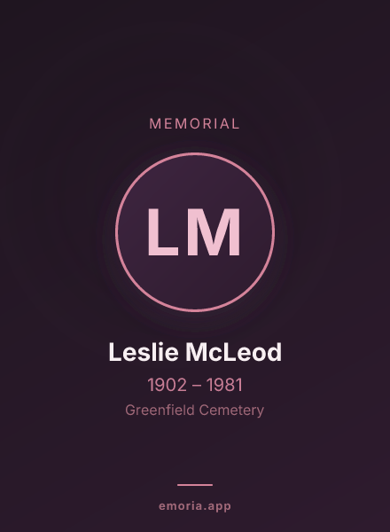 Memorial portrait of Leslie McLeod