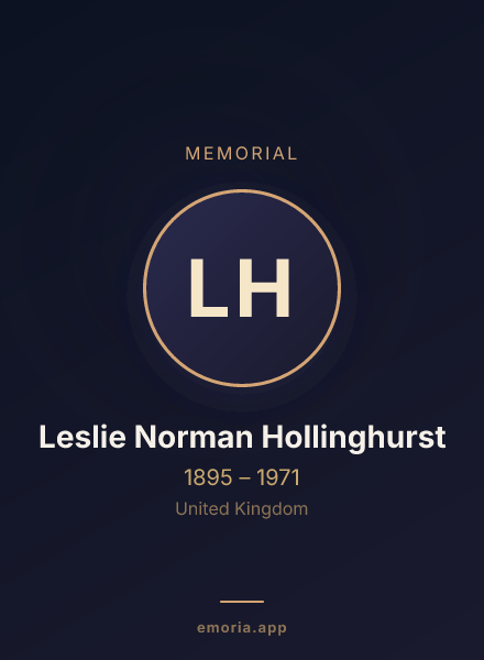 Memorial portrait of Leslie Norman Hollinghurst