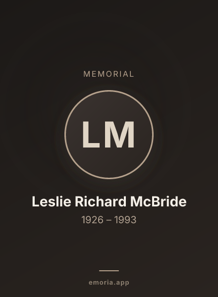 Memorial portrait of Leslie Richard McBride