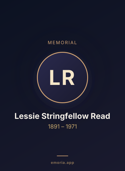 Memorial portrait of Lessie Stringfellow Read
