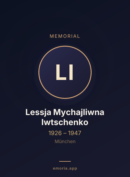 Memorial portrait of Lessja Mychajliwna Iwtschenko