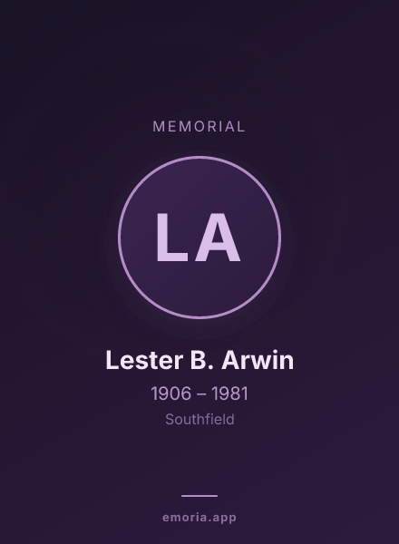 Memorial portrait of Lester B. Arwin