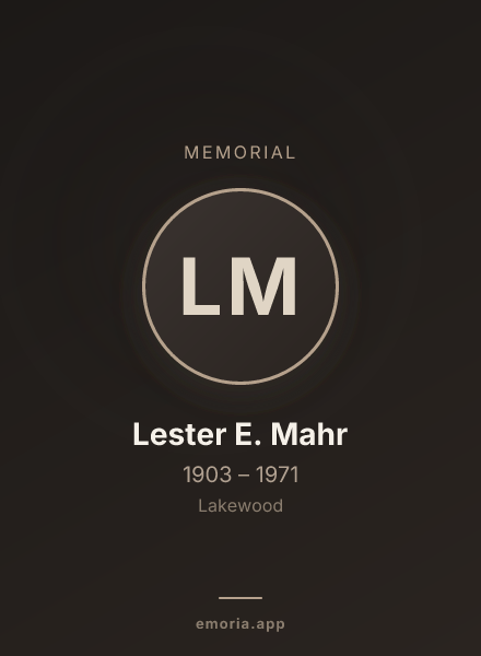 Memorial portrait of Lester E. Mahr