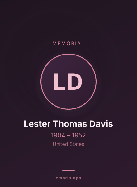 Memorial portrait of Lester Thomas Davis
