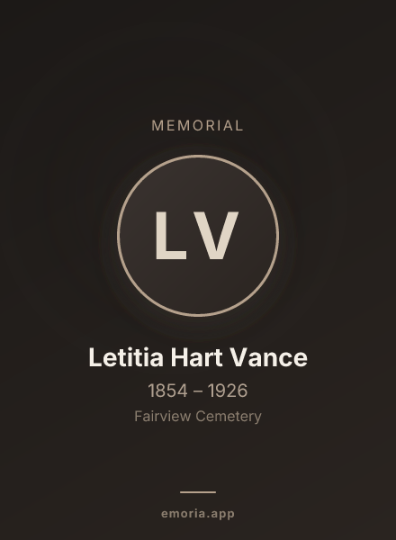 Memorial portrait of Letitia Hart Vance