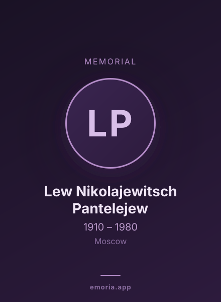 Memorial portrait of Lew Nikolajewitsch Pantelejew