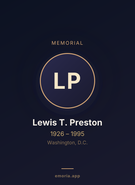 Memorial portrait of Lewis T. Preston