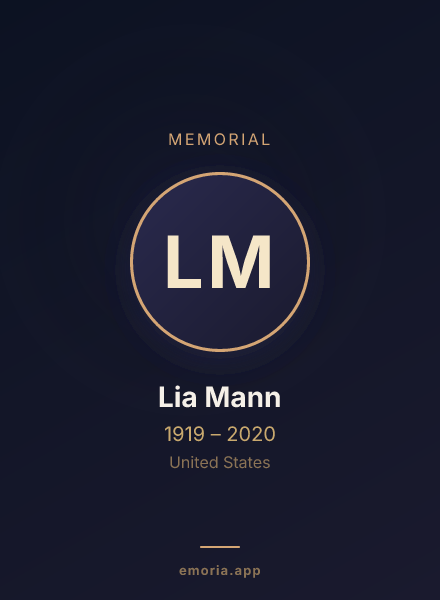 Memorial portrait of Lia Mann