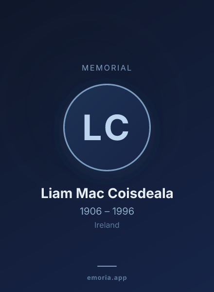 Memorial portrait of Liam Mac Coisdeala