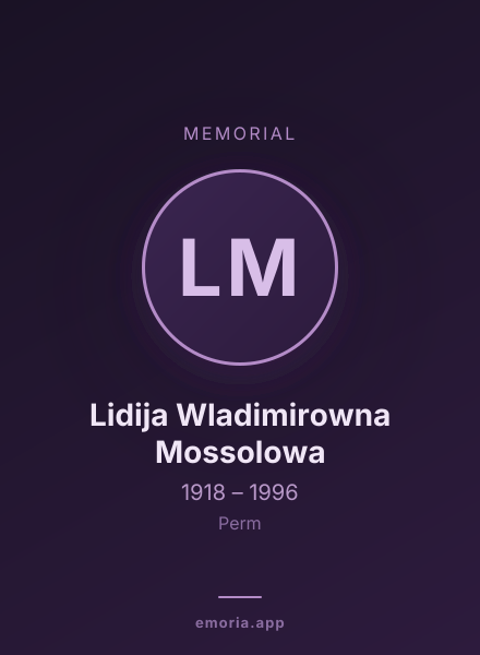 Memorial portrait of Lidija Wladimirowna Mossolowa