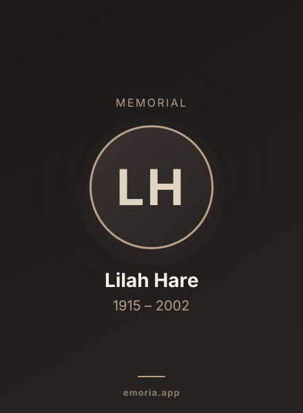 Memorial portrait of Lilah Hare