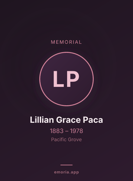 Memorial portrait of Lillian Grace Paca