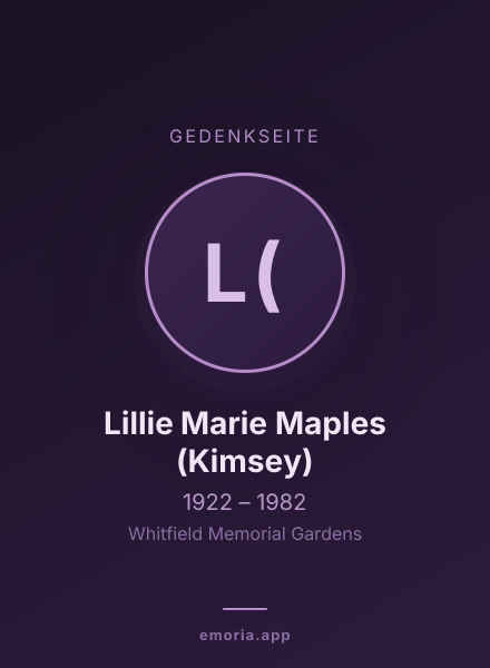 Gedenkportrait von Lillie Marie Maples (Kimsey)